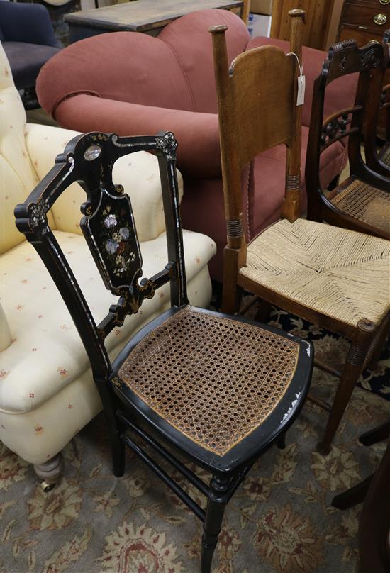 A William Birch design oak chair and a mother of pearl inlaid chair